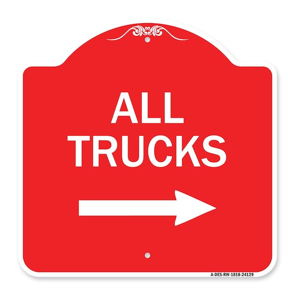 Signmission Driveway Sign All Trucks W/ Right Arrow, Red & White Aluminum Sign, 18" x 18", RW-1818-24129 A-DES-RW-1818-24129 - main
